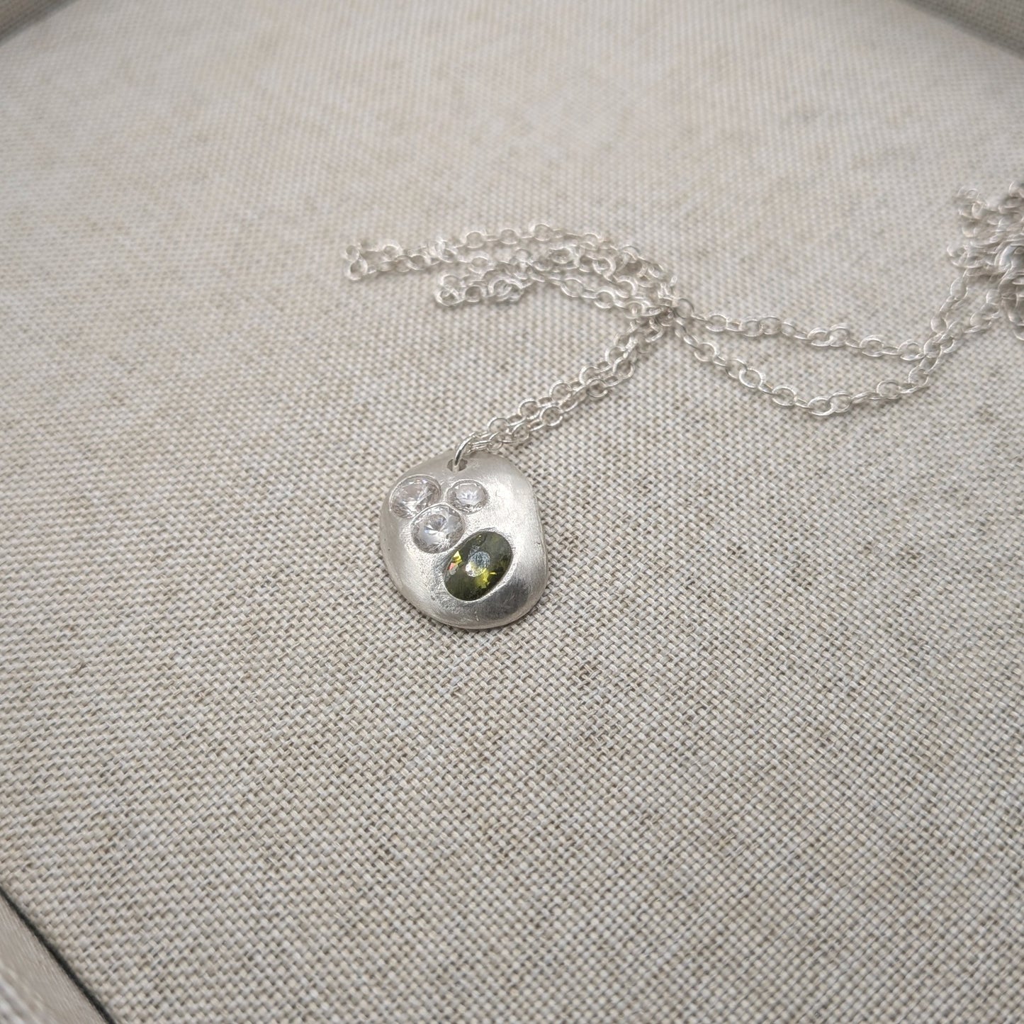 Silver Clay Pebble Necklace – Fine Silver | Scattered CZ Cluster | 925 Sterling Chain