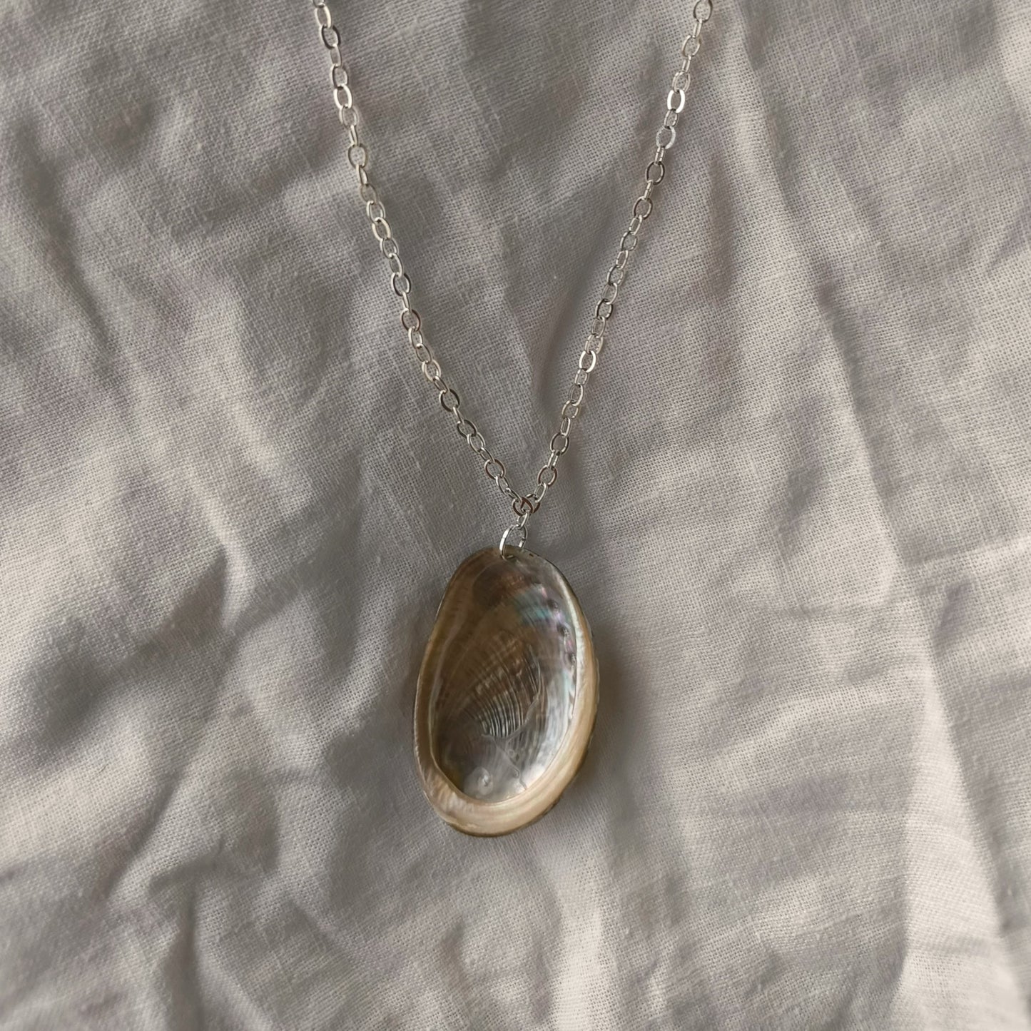 Handmade Abalone Shell Pendant Necklace with Silver Plated Chain and 925 Sterling Silver Clasp