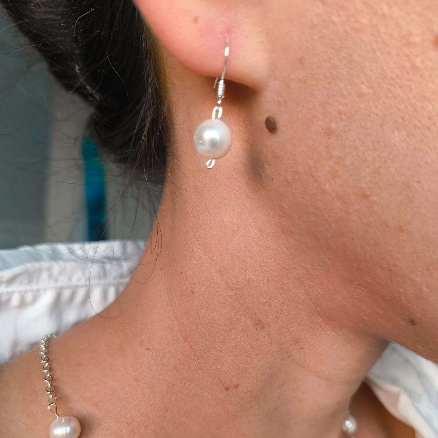 Handmade Mother of Pearl Drop Earrings with 925 Sterling Silver Hooks