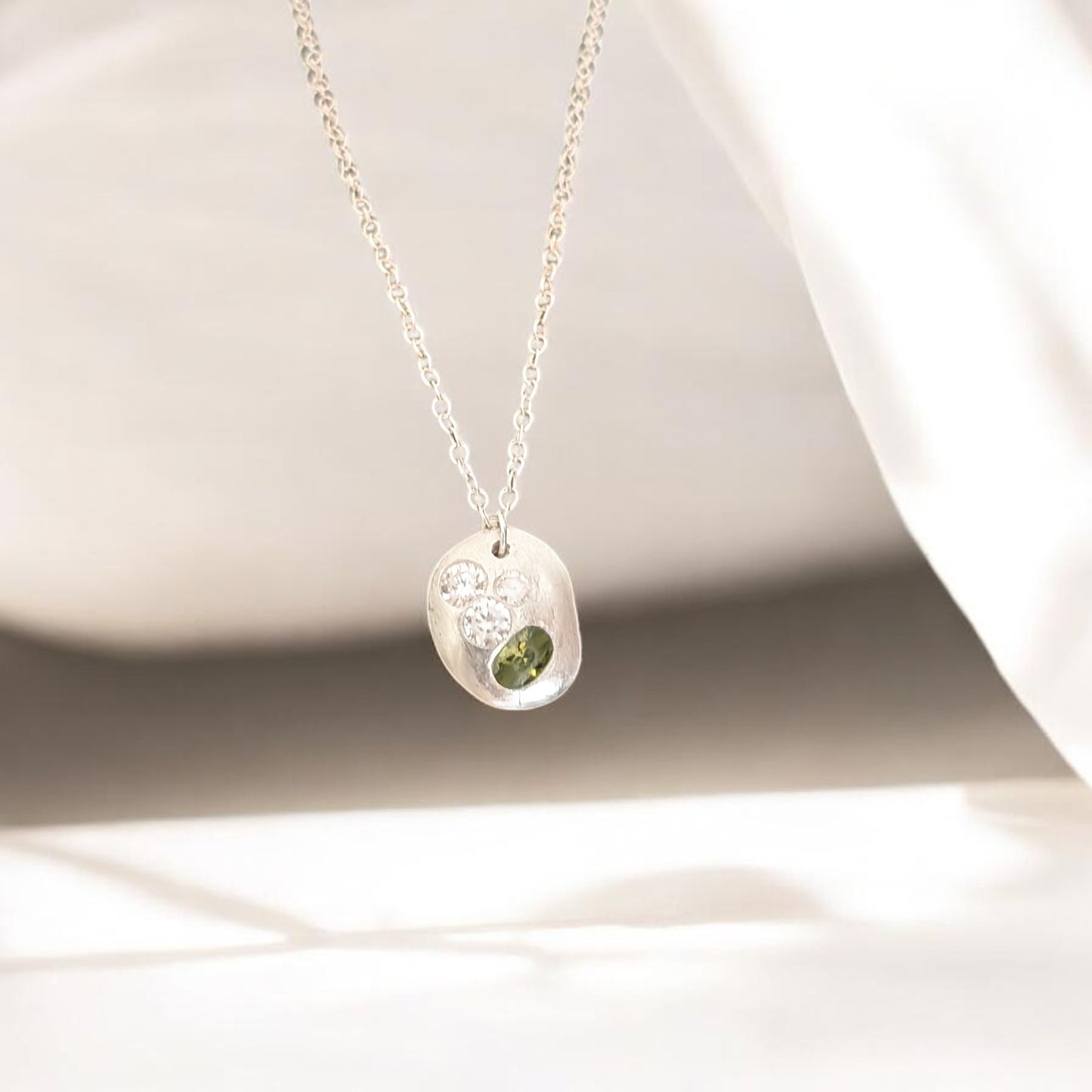 Silver Clay Pebble Necklace – Fine Silver | Scattered CZ Cluster | 925 Sterling Chain