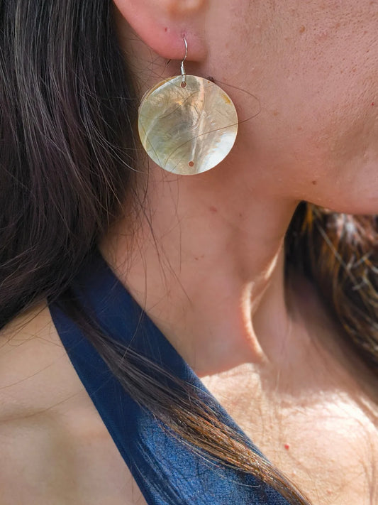 Moon Lumi Shell Drop Earrings - 925 Sterling Silver