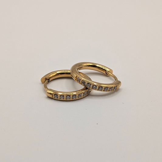 18K Gold Plated Hoop Earrings with Crystal Pavé