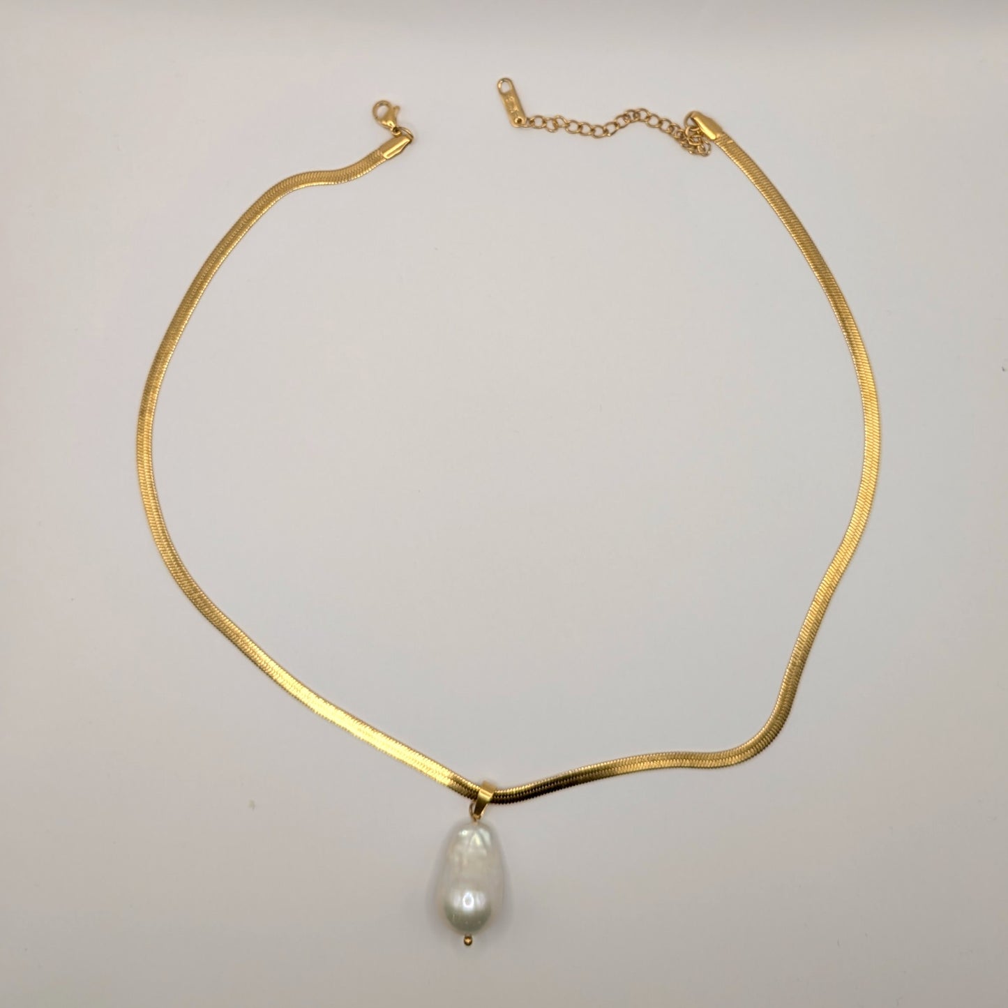 Luminous Pearl Drop Necklace | 18K Gold Plated Snake Chain Choker with Baroque Pearl Pendant