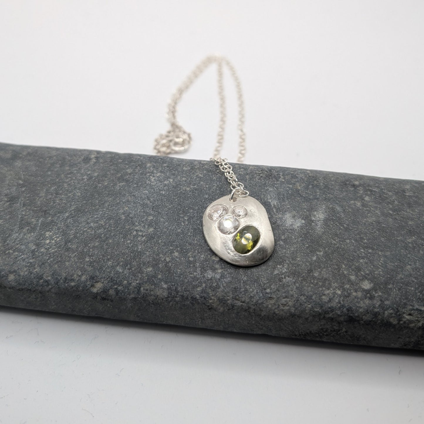 Silver Clay Pebble Necklace – Fine Silver | Scattered CZ Cluster | 925 Sterling Chain