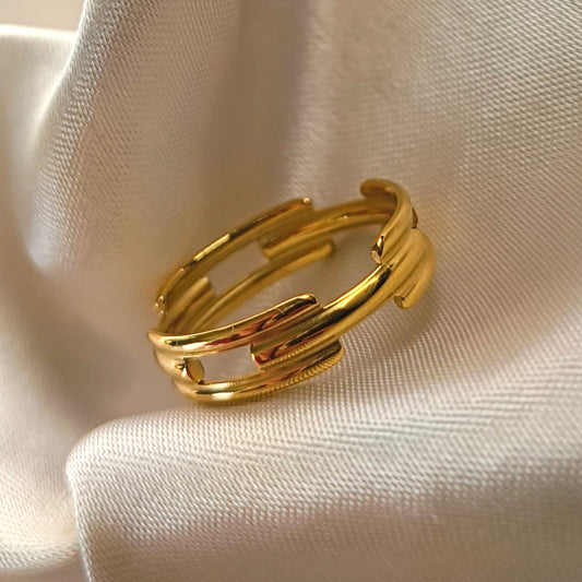 Elegant 18K Gold Plated Triple Band Ring – Modern Minimalist Design