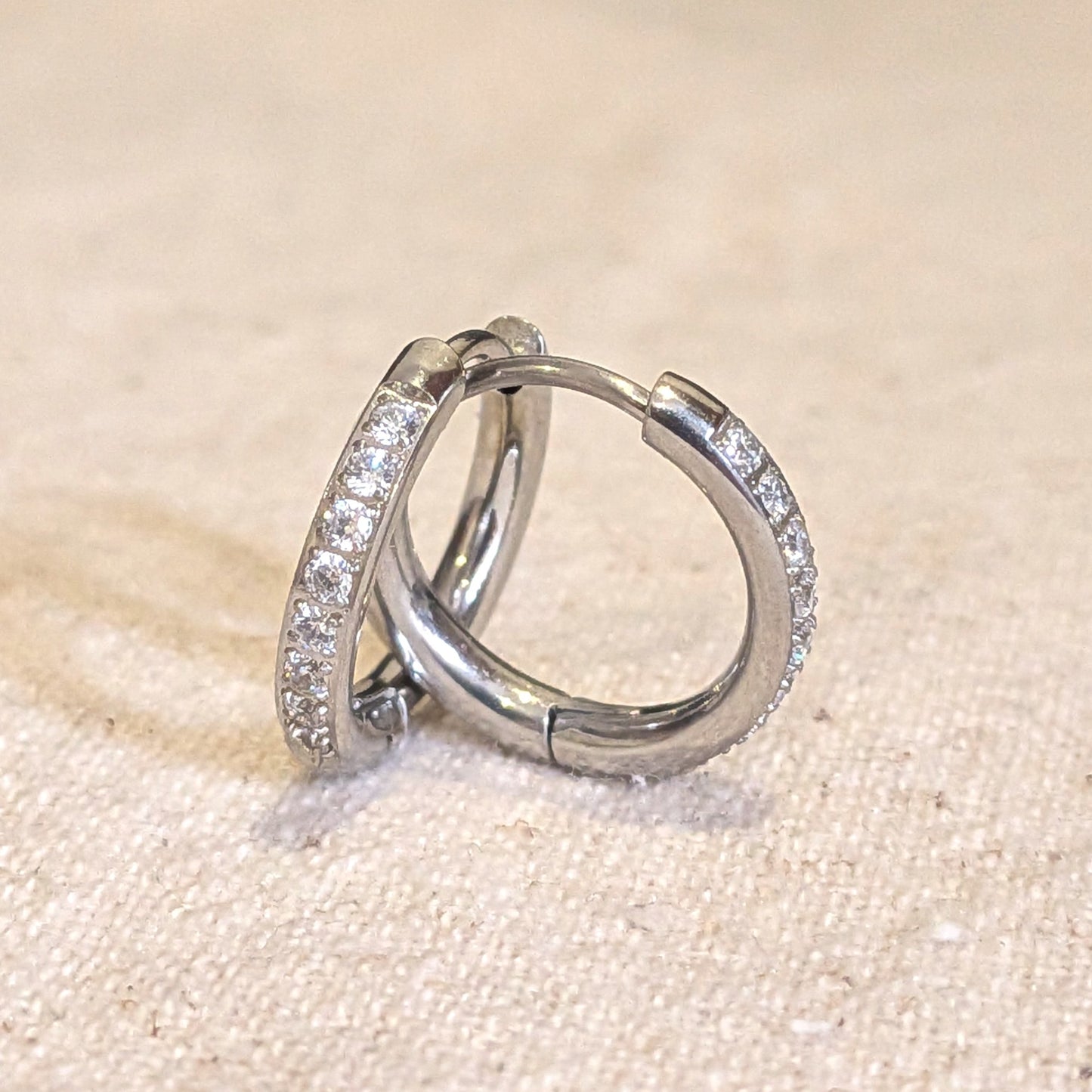 Sterling Silver Plated Hoop Earrings with Crystal Pavé