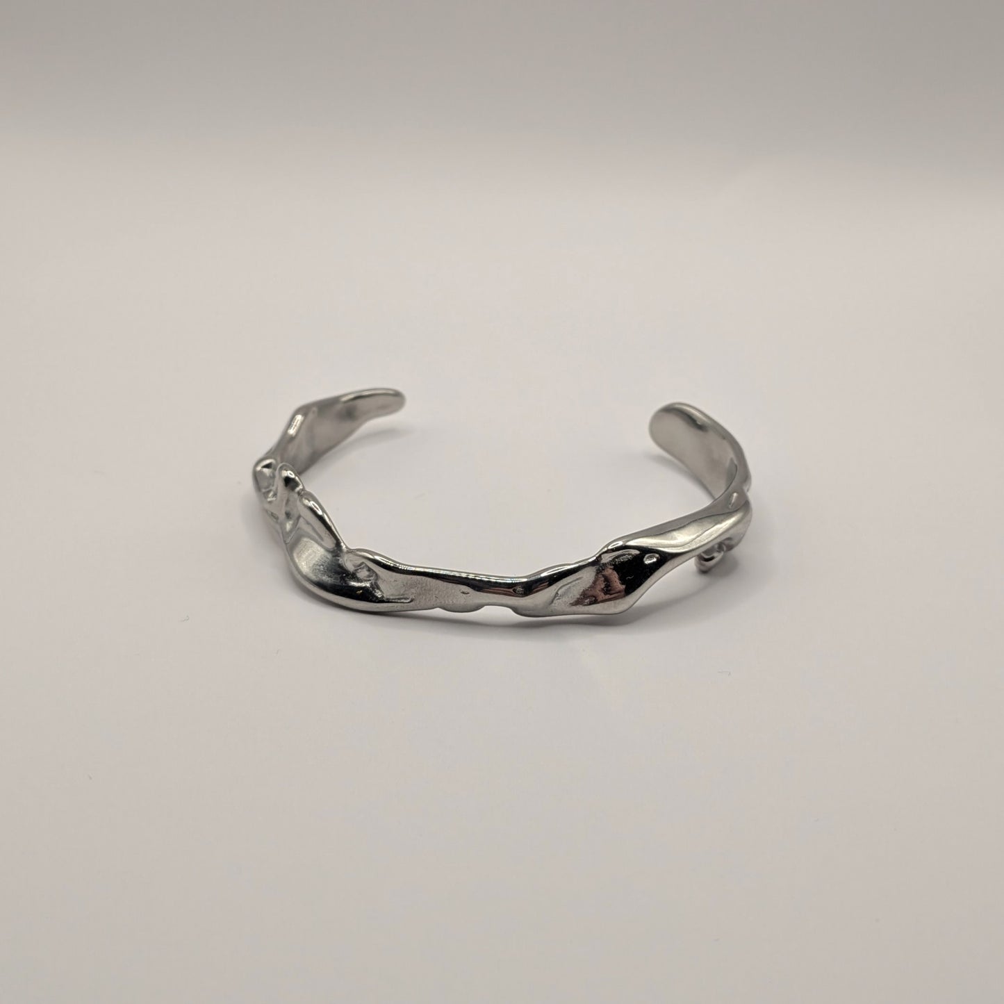 Sculptural Molten Silver Cuff Bracelet – Artisan Liquid Metal Design