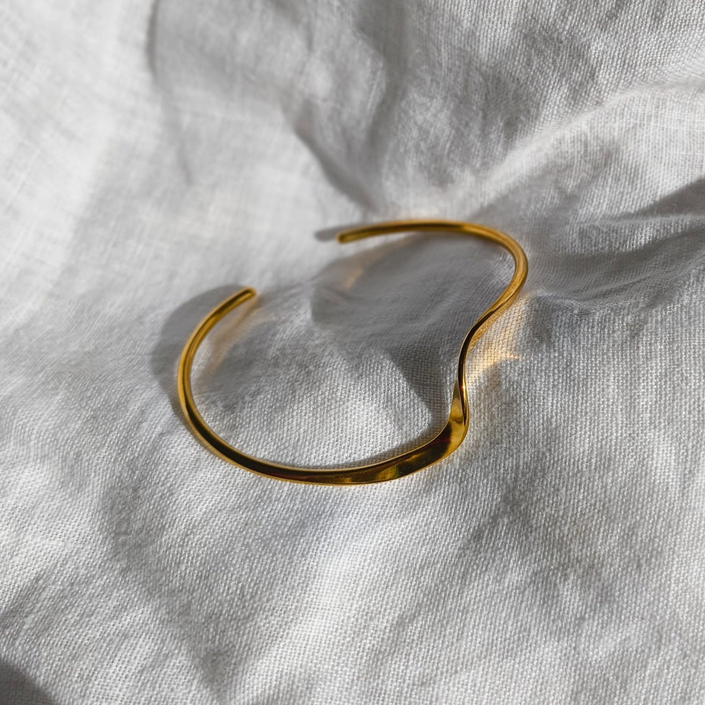 Fluid Wave 18K Gold Plated Cuff Bracelet - Minimalist Open Bangle